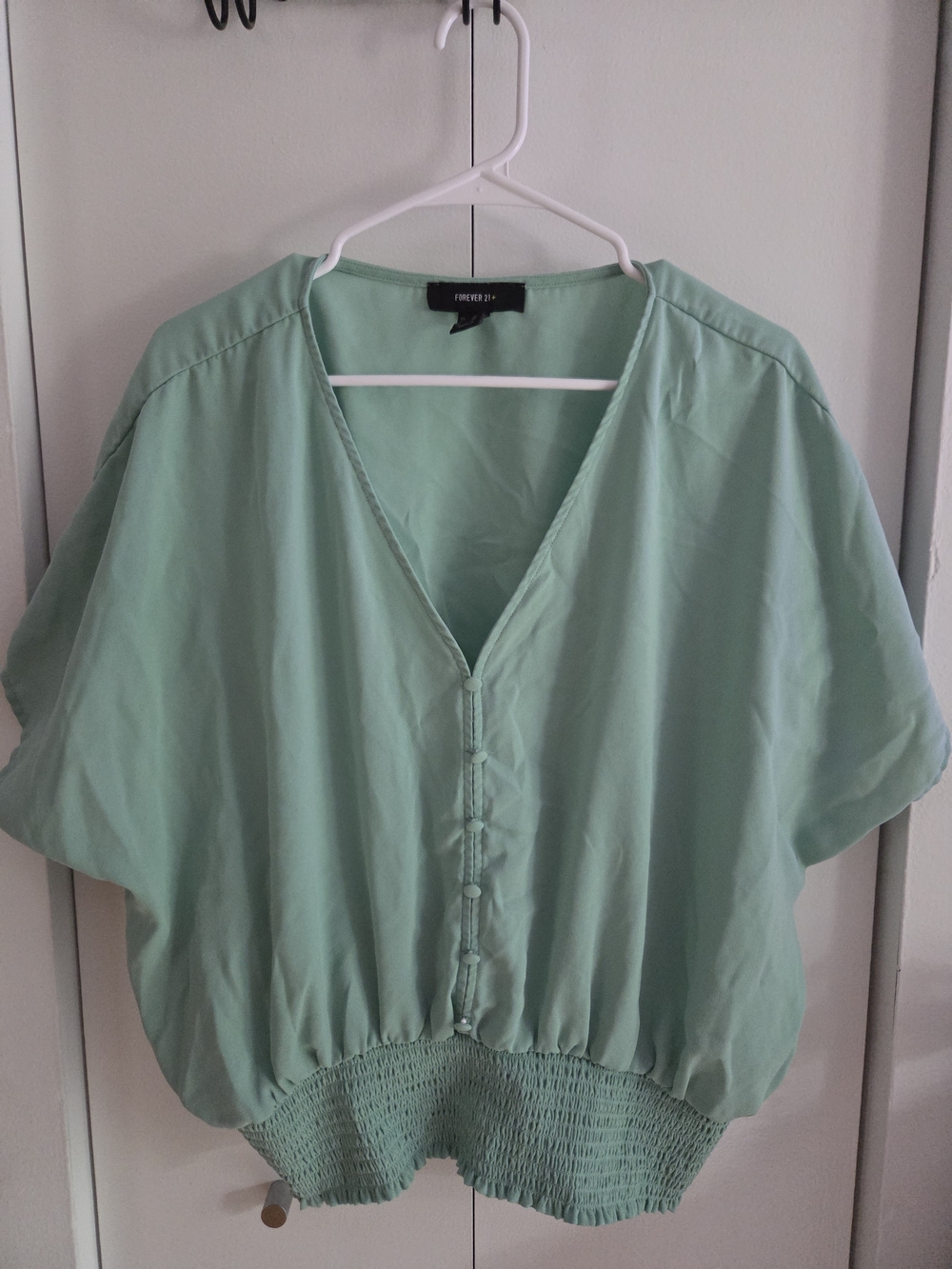 Mint Green V-Neck Plus-Size Women's Blouse